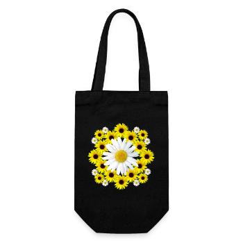 Margeriten Blüte mit gelben Sonnenblumen blumig - Geschenkbeutel für Flaschen - Schwarz - Vorne