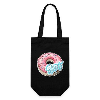 Rosa Streusel Donut mit süßem Etikett - Geschenkbeutel für Flaschen - Schwarz - Vorne