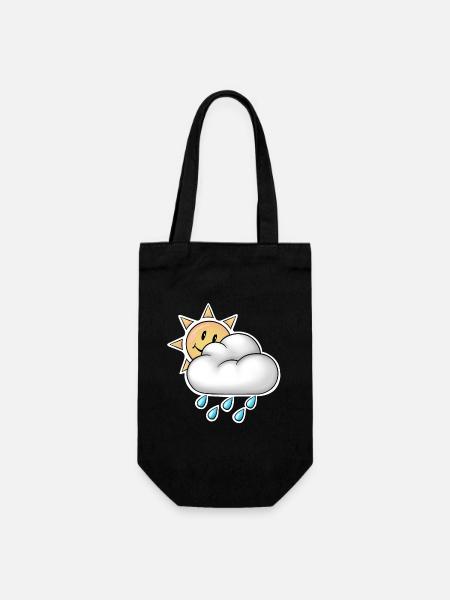 Fröhliche Sonne mit Wolkenregen - Geschenkbeutel für Flaschen - Schwarz