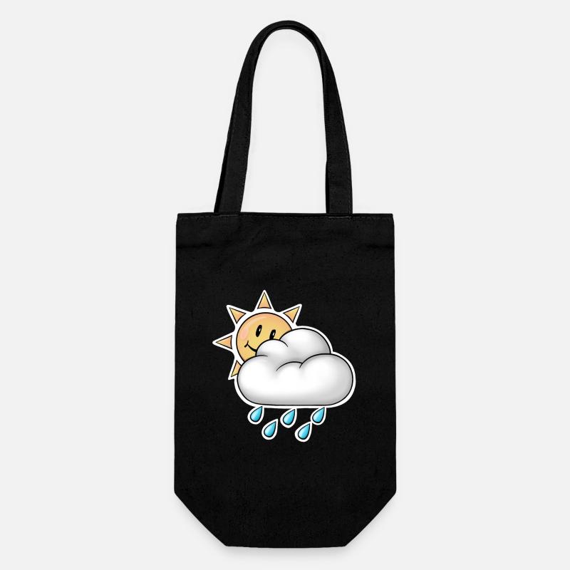 Fröhliche Sonne mit Wolkenregen - Geschenkbeutel für Flaschen - Schwarz