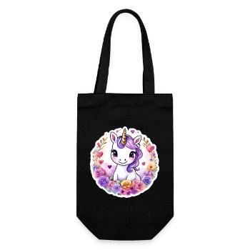 Licorne avec des fleurs/Roses colorées - Licorne douce - Sac à bouteille - noir - Devant