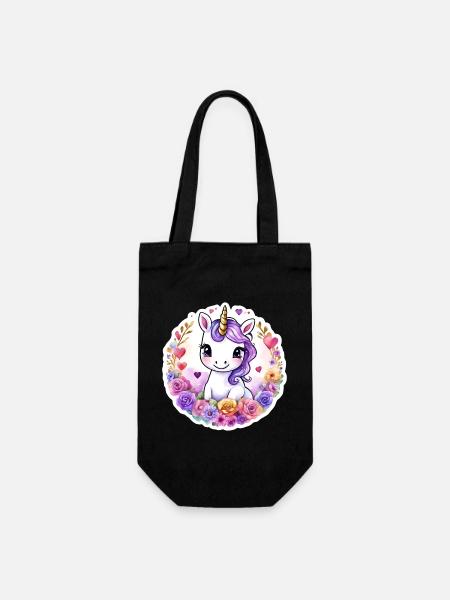 Einhorn mit bunten Blumen/Rosen - Sweet Unicorn - Gavepose til flasker - sort