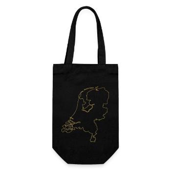 Netherlands Outline Map with Gold National Borders - Gift Bag for Bottles - black - Front