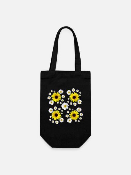 Margeriten Sonnenblumen floral Gänseblümchen Blume - Geschenkbeutel für Flaschen - Schwarz