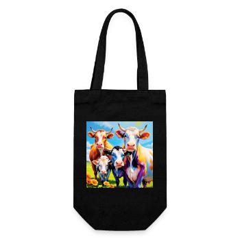 Lebendiges, farbenfrohes Kuhherden-Design - Geschenkbeutel für Flaschen - Schwarz - Vorne