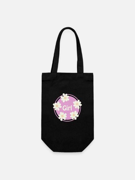 Girl Blumenmotiv – Süßes Mädchen Retro Design - Geschenkbeutel für Flaschen - Schwarz