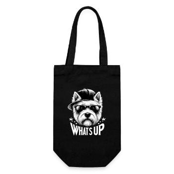 Highland White Terrier Whats Up Design - Geschenkbeutel für Flaschen - Schwarz - Vorne