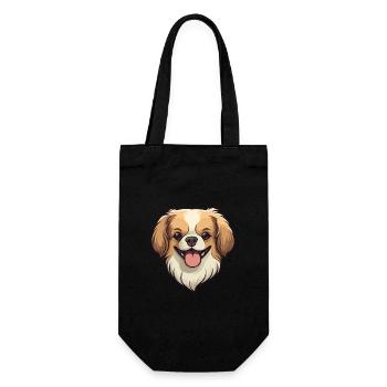 Tibetan Spaniel Dog Breed Watercolor Cartoon Kawai - Gift Bag for Bottles - black - Front