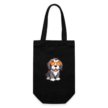 Bearded Collie chien race aquarelle dessin animé Kawaii - Sac à bouteille - noir - Devant