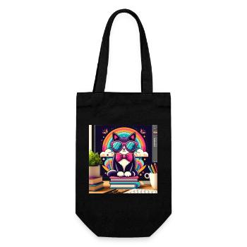 Chat studieux à lunettes - Sac à bouteille - noir - Devant
