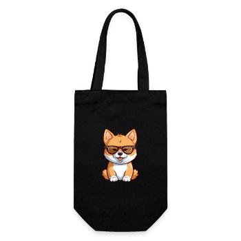Shiba Inu Dog Breed Watercolor Cartoon Kawaii Glas - Gift Bag for Bottles - black - Front