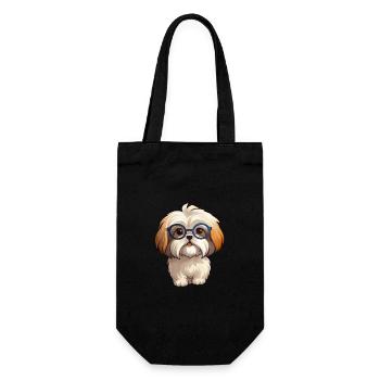 Lhasa Apso Hunderasse Aquarell Karikatur Kawaii Gla - Geschenkbeutel für Flaschen - Schwarz - Vorne