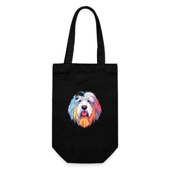 Vieux chien de berger anglais chien race aquarelle dessin animé - Sac à bouteille - noir - Devant