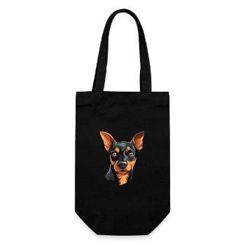 Miniature Pinscher Dog Breed Watercolor Cartoon Ka - Gift Bag for Bottles - black - Front