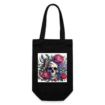 Aquarelle crâne, fleurs et scorpion - Sac à bouteille - noir - Devant