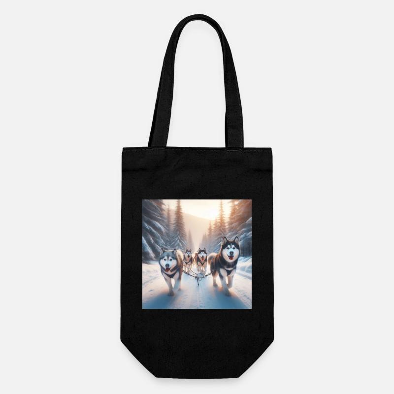 Huskys auf einem Schlitten - Geschenkbeutel für Flaschen - Schwarz