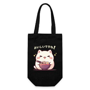 Katze isst Ramen - Geschenkbeutel für Flaschen - Schwarz - Vorne