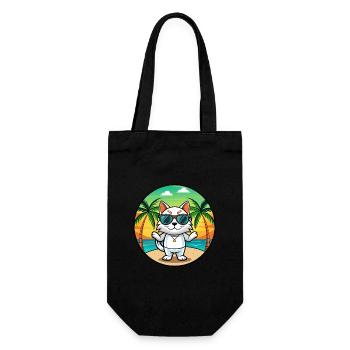 Japanische Bobtail Katzenrasse Cartoon Sonnenbrille Strand - Geschenkbeutel für Flaschen - Schwarz - Vorne