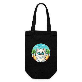Weiße Langhaarkatze Persische Katze Rasse Cartoon Strand - Geschenkbeutel für Flaschen - Schwarz - Vorne