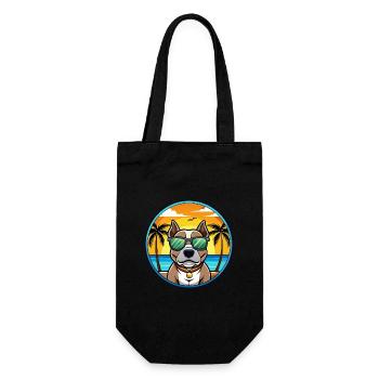 American Pitbull Terrier Dog Breed Cartoon Beach - Gift Bag for Bottles - black - Front