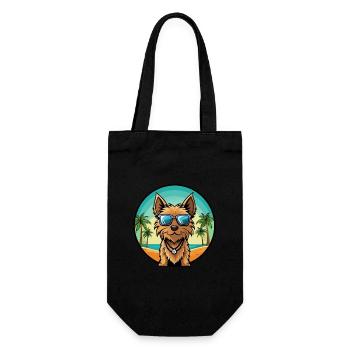 Australian Silky Terrier Dog Breed Cartoon Beach - Gift Bag for Bottles - black - Front
