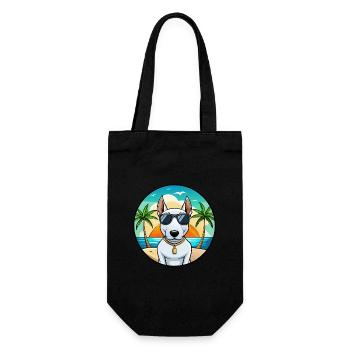 Bull Terrier Miniature Dog Breed Cartoon Beach - Gift Bag for Bottles - black - Front