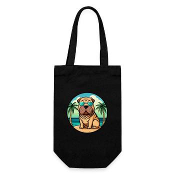 Chinois Shar Pei Chien Race Dessin Animé Lunettes De Soleil Plage - Sac à bouteille - noir - Devant