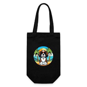 English Springer Spaniel Hunderasse Cartoon Beach - Geschenkbeutel für Flaschen - Schwarz - Vorne