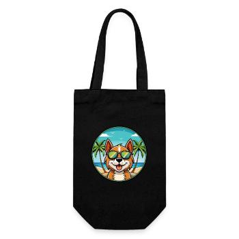 Portugiesisch Podengo Pequeno Hunderasse Cartoon Strand - Geschenkbeutel für Flaschen - Schwarz - Vorne