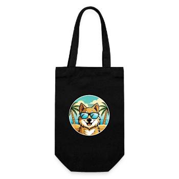 Deutscher Spitz Hund Rasse Cartoon Sonnenbrille Strand - Geschenkbeutel für Flaschen - Schwarz - Vorne