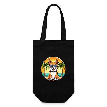 Japanese Terrier Dog Breed Cartoon Sunglass Beach - Gift Bag for Bottles - black - Front