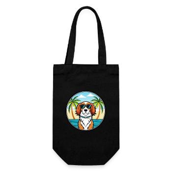 Welsh Springer Spaniel Dog Breed Cartoon Beach - Gift Bag for Bottles - black - Front