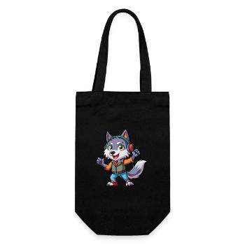 Wolf Funny Cartoon Character Headphone Music - Gift Bag for Bottles - black - Front
