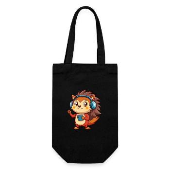 Igel Lustige Zeichentrickfigur Kopfhörer Musik - Geschenkbeutel für Flaschen - Schwarz - Vorne