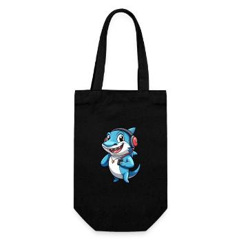 Requin Drôle Dessin Animé Personnage Casque Musique - Sac à bouteille - noir - Devant