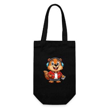 Beaver Funny Cartoon Character Headphone Music - Gift Bag for Bottles - black - Front