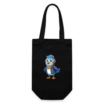 Pigeon Drôle Dessin Animé Personnage Casque Musique - Sac à bouteille - noir - Devant