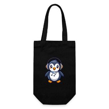 Penguin Funny Cartoon Character Headphone Music - Gift Bag for Bottles - black - Front