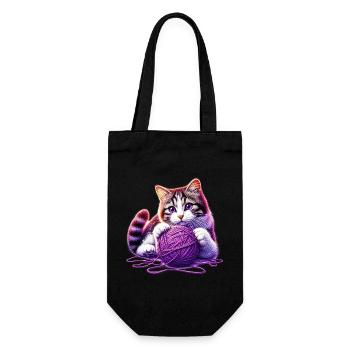 Cat plays with a ball of yarn - Gift Bag for Bottles - black - Front