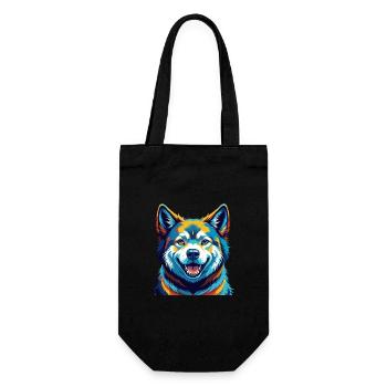 Akita Hunderasse Buntes Aquarell Karikatur Kawaii - Geschenkbeutel für Flaschen - Schwarz - Vorne