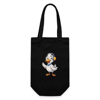 Gans Lustige Zeichentrickfigur Kopfhörer Musik - Geschenkbeutel für Flaschen - Schwarz - Vorne