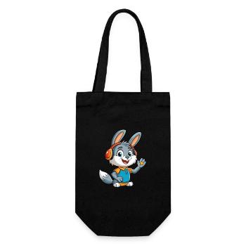 Rabbit Funny Cartoon Character Headphone Music - Gift Bag for Bottles - black - Front