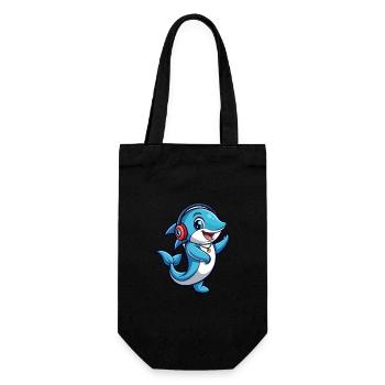 Dolphin Funny Cartoon Character Headphone Music - Gift Bag for Bottles - black - Front