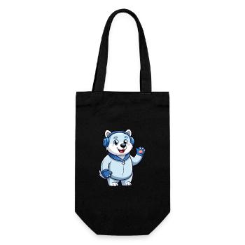 Polar Bear Funny Cartoon Character Headphone Music - Gift Bag for Bottles - black - Front