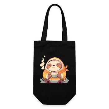 Sloth Illustration With His Cup Of Coffee - Gift Bag for Bottles - black - Front