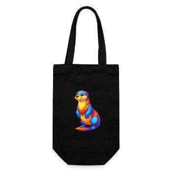 Sea Otter Colorful Kawaii Cartoon Sea Animal - Gift Bag for Bottles - black - Front