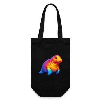 Dugong Colorful Kawaii Cartoon Sea Animal - Gift Bag for Bottles - black - Front