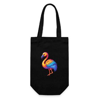 Flamingo Colorful Kawaii Cartoon Character Bird - Gift Bag for Bottles - black - Front