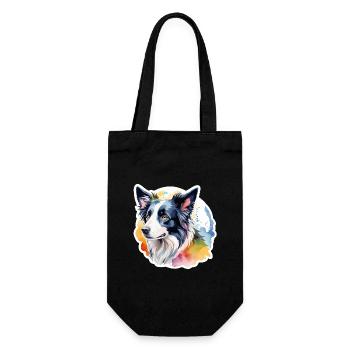 Border Collie Watercolors - Gift Bag for Bottles - black - Front