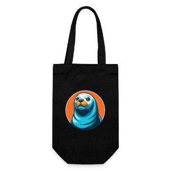phoque mignon kawaii dessin animé clipart animal de compagnie logo - Sac à bouteille - noir - Devant